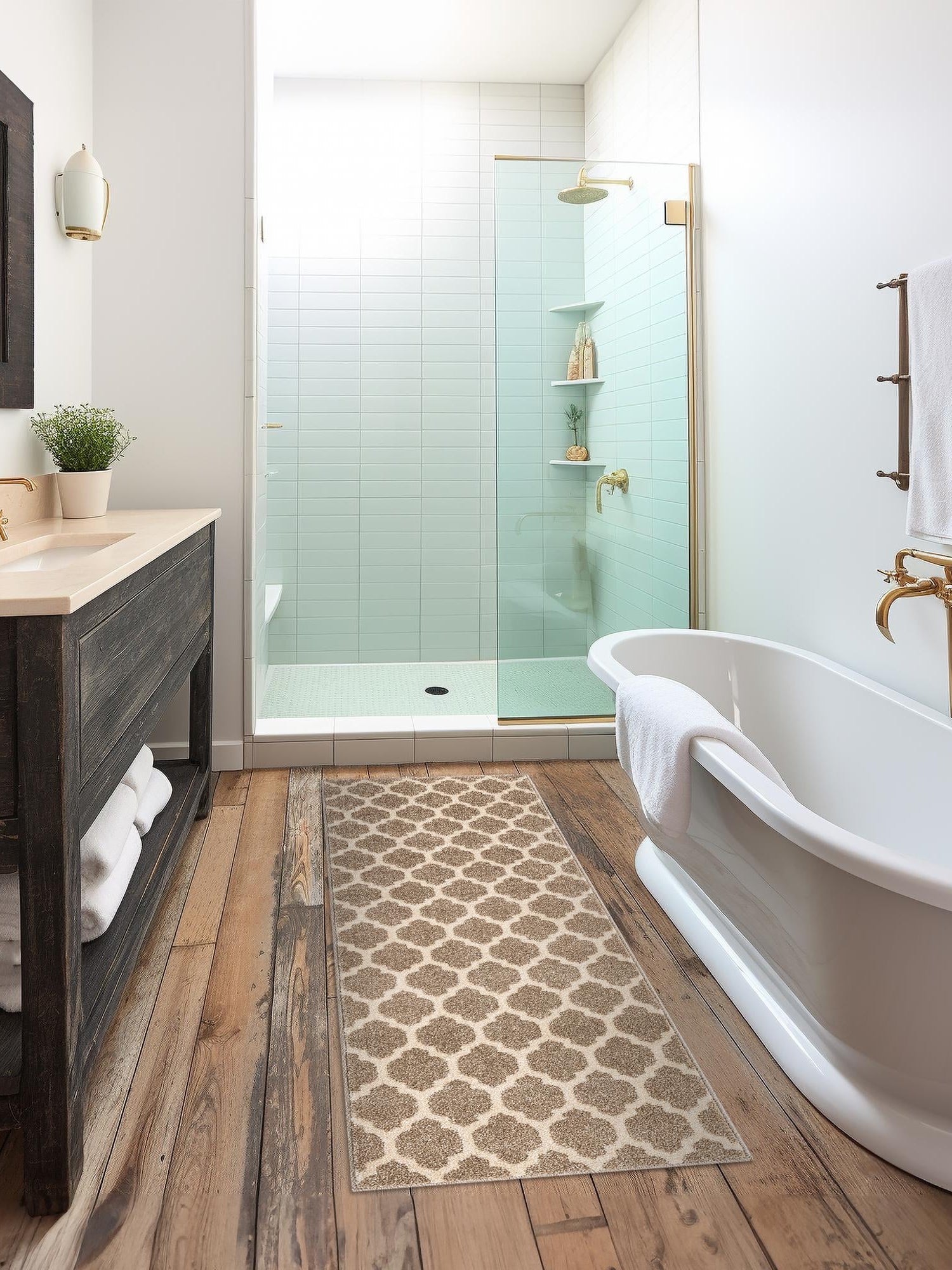 Light Brown 2' 7 x 19' 8 Trellis Runner Area Rug