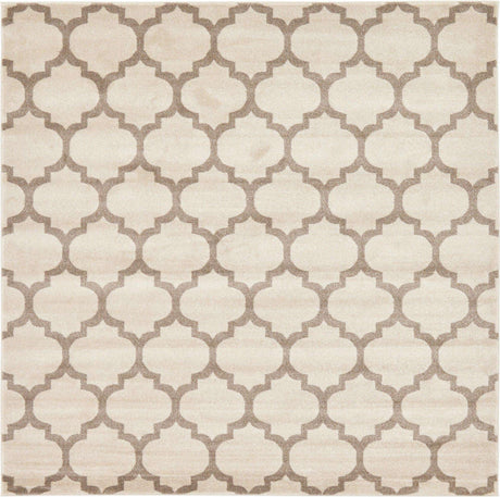 Beige and Light Brown 7' 10 x 7' 10 Trellis Square Area Rug