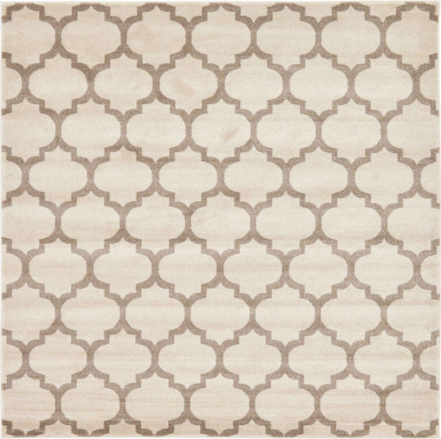 Beige and Light Brown 7' 10 x 7' 10 Trellis Square Area Rug