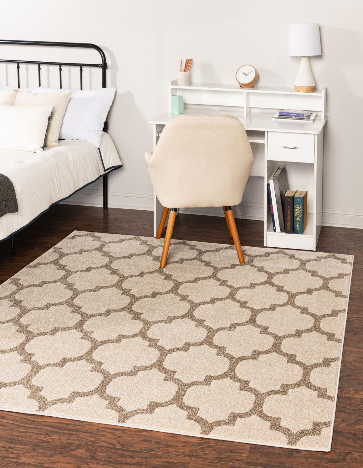 Beige and Light Brown 7' 10 x 7' 10 Trellis Square Area Rug