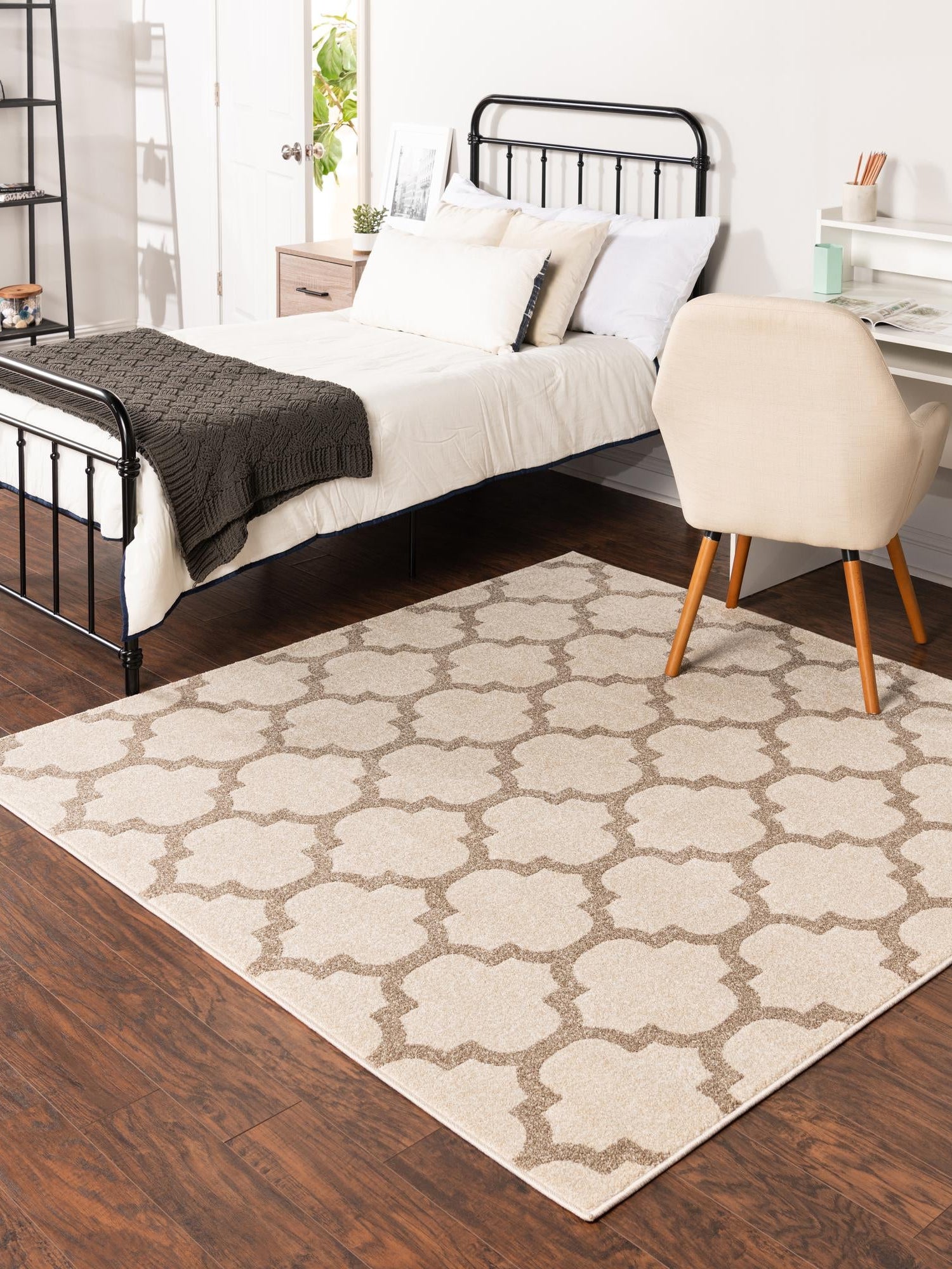 Beige and Light Brown 10' x 10' Trellis Square Area Rug