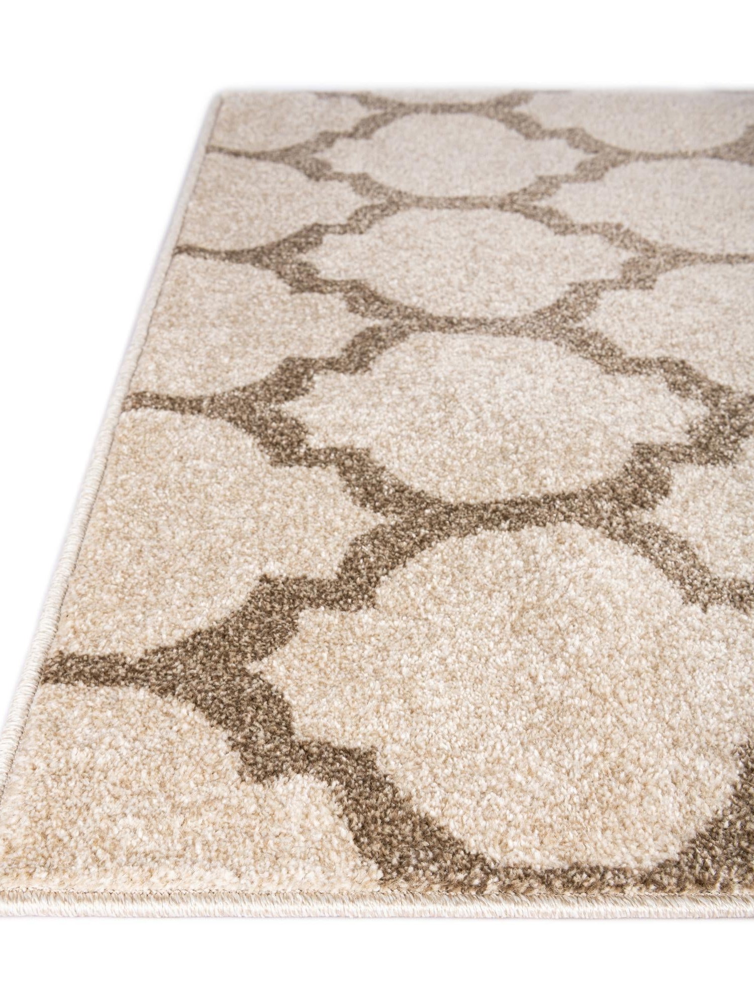 Beige and Light Brown 7' 10 x 7' 10 Trellis Square Area Rug