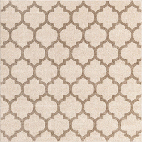 Beige and Light Brown 6' 1 x 6' 1 Trellis Square Area Rug