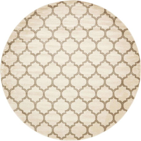 Beige and Light Brown 10' x 10' Trellis Round Area Rug