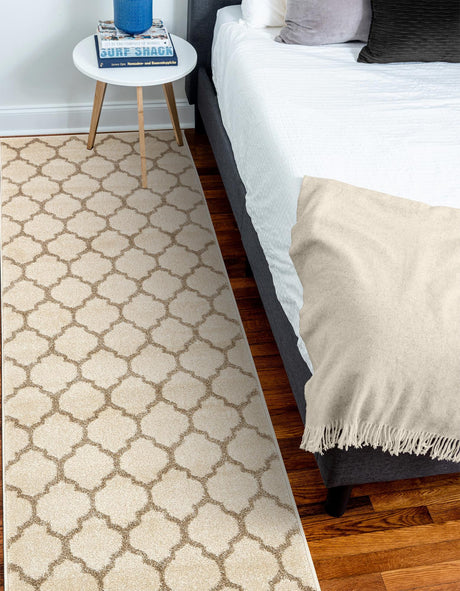 Beige and Light Brown 2' x 6' 1 Trellis Runner Area Rug Geometric Modern Unique Durable Easy Clean Carpet for Contemporary Interior Design for Sale at Rug Engine