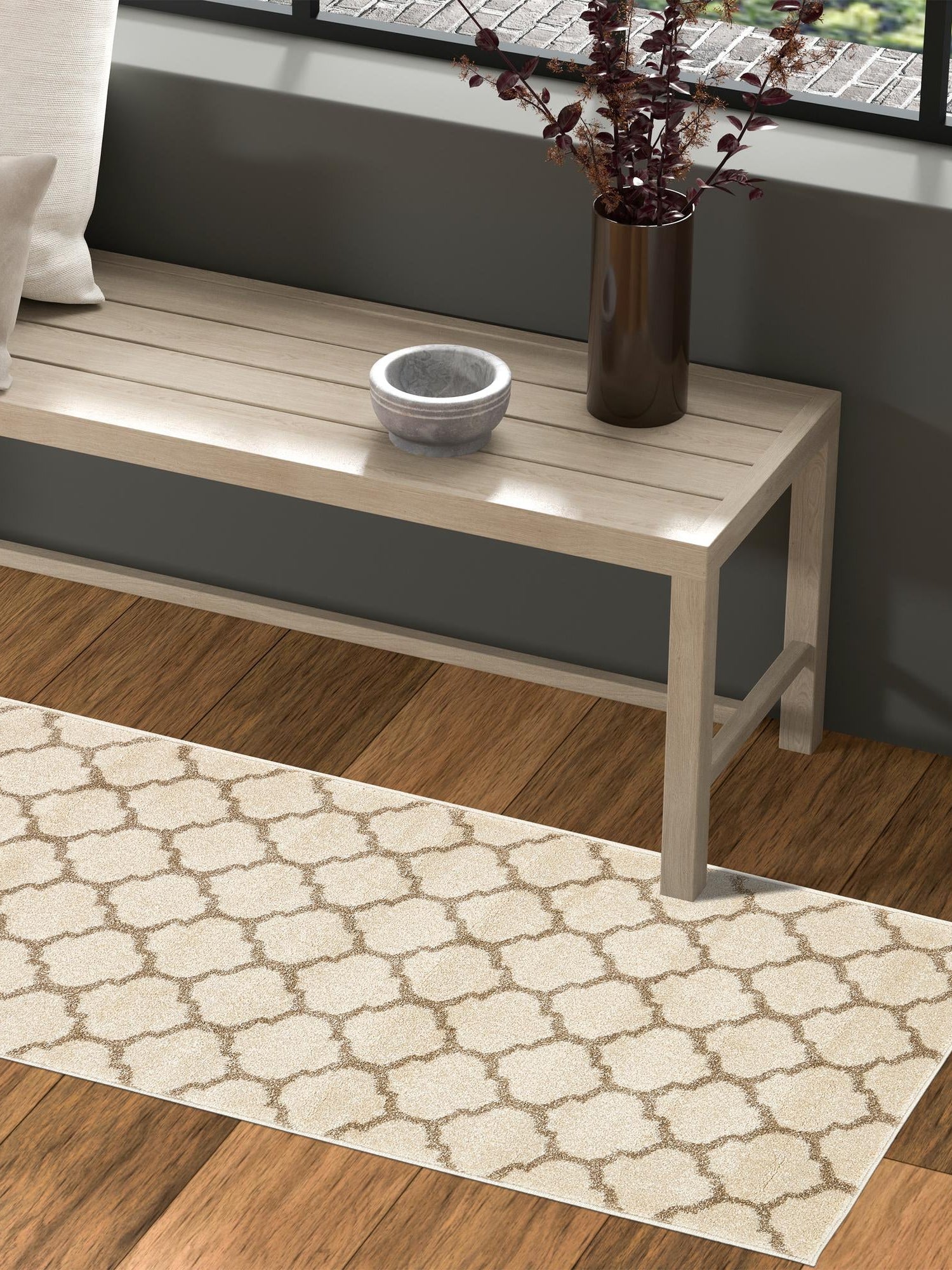 Beige and Light Brown 2' 7 x 10' Trellis Runner Area Rug
