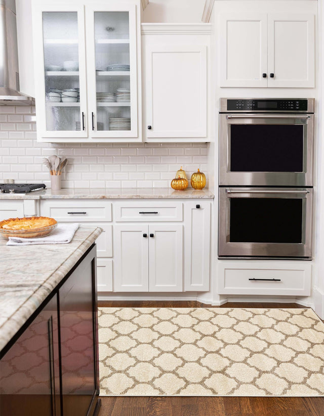 Beige and Light Brown 2' 7 x 8' Trellis Runner Area Rug