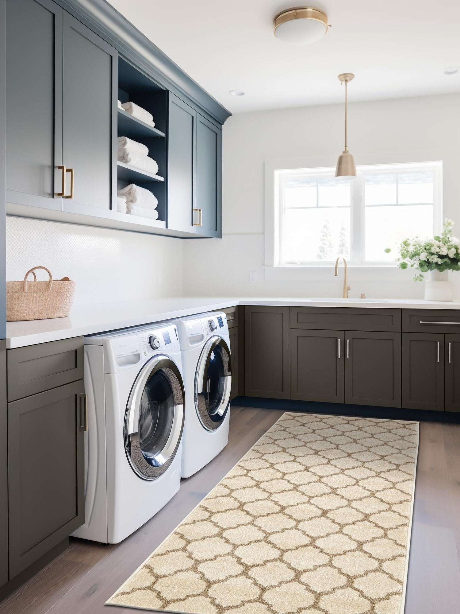 Beige and Light Brown 2' 7 x 19' 8 Trellis Runner Area Rug