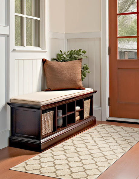 Beige and Light Brown 2' 7 x 8' Trellis Runner Area Rug Geometric Modern Unique Durable Easy Clean Carpet for Contemporary Interior Design for Sale at Rug Engine