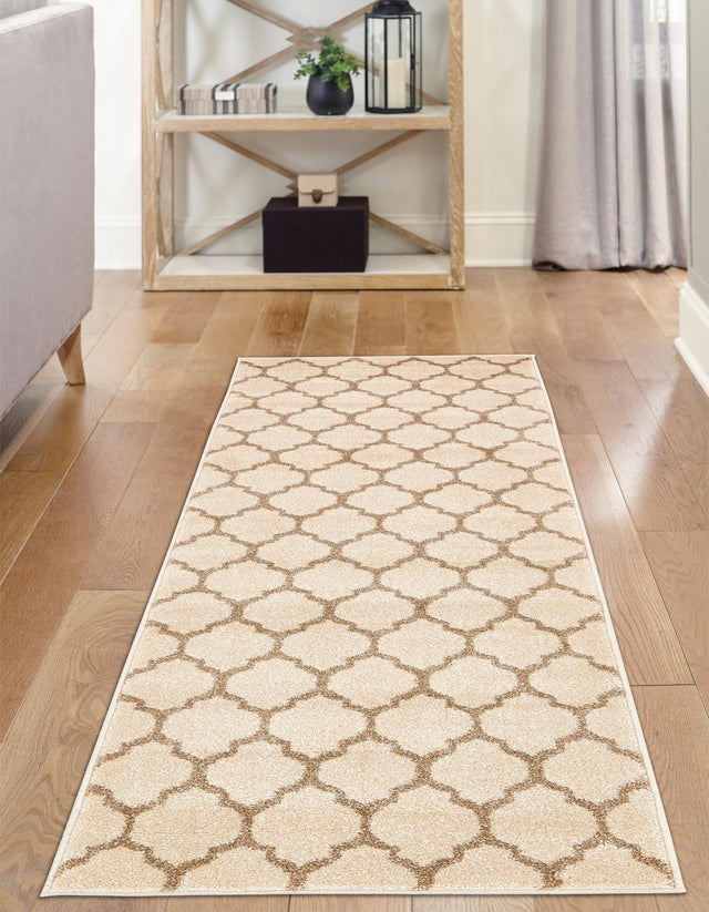 Beige and Light Brown 2' 7 x 8' Trellis Runner Area Rug