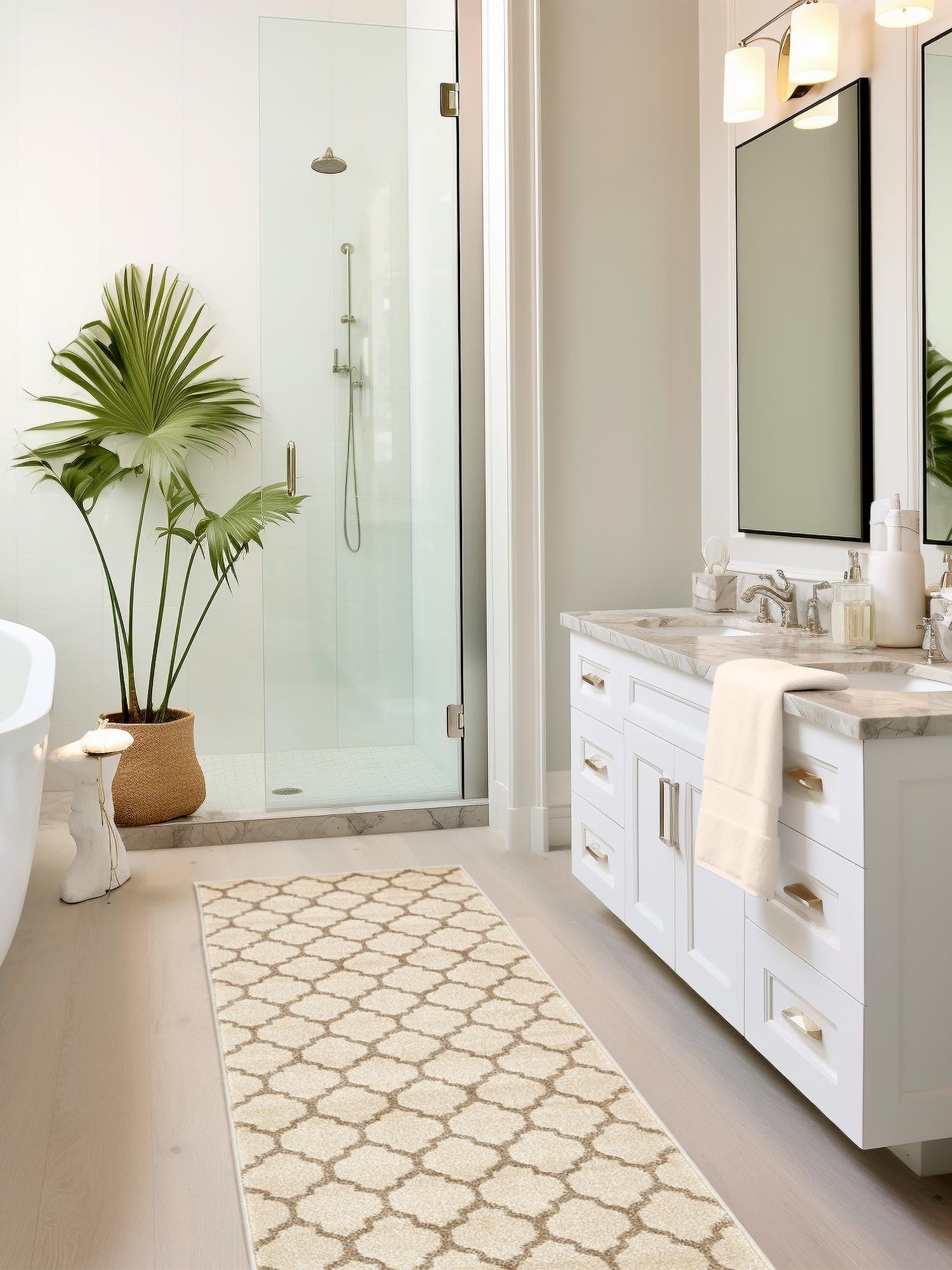 Beige and Light Brown 2' 7 x 19' 8 Trellis Runner Area Rug