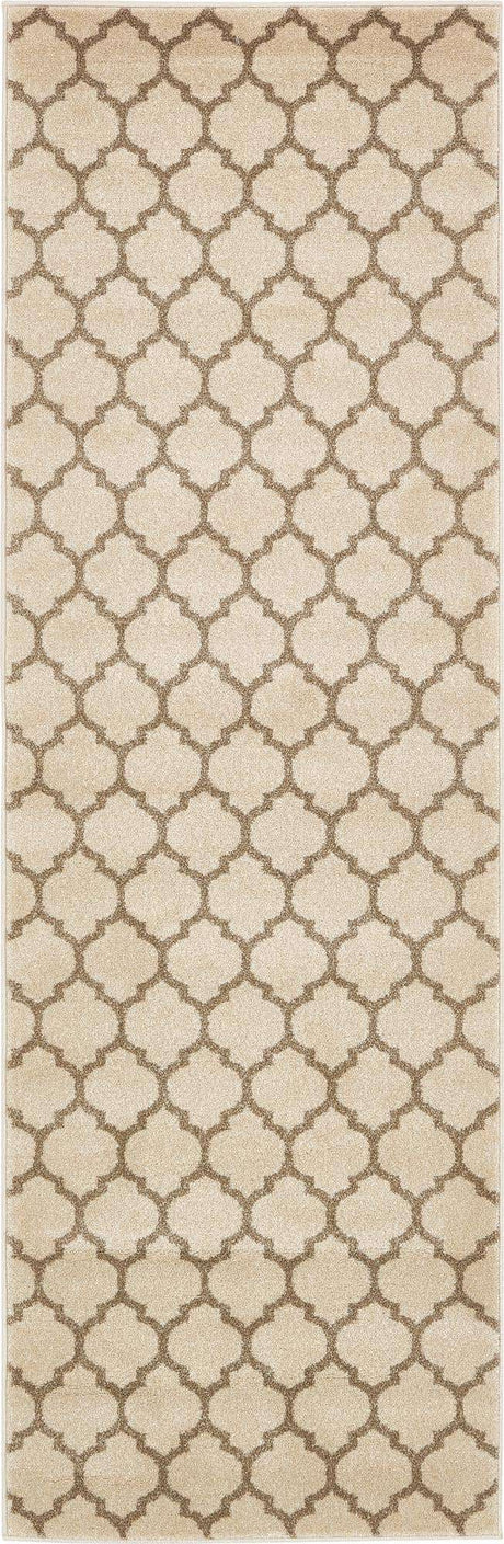 Beige and Light Brown 2' 7 x 8' Trellis Runner Area Rug