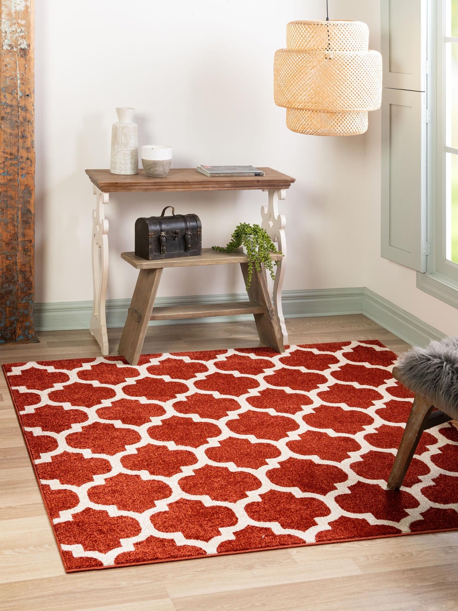 Light Terracotta 6' x 6' Trellis Square Area Rug