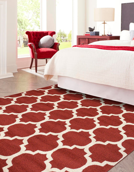 Dark Terracotta 7' 10 x 7' 10 Trellis Square Area Rug Geometric Modern Unique Durable Easy Clean Carpet for Contemporary Interior Design for Sale at Rug Engine