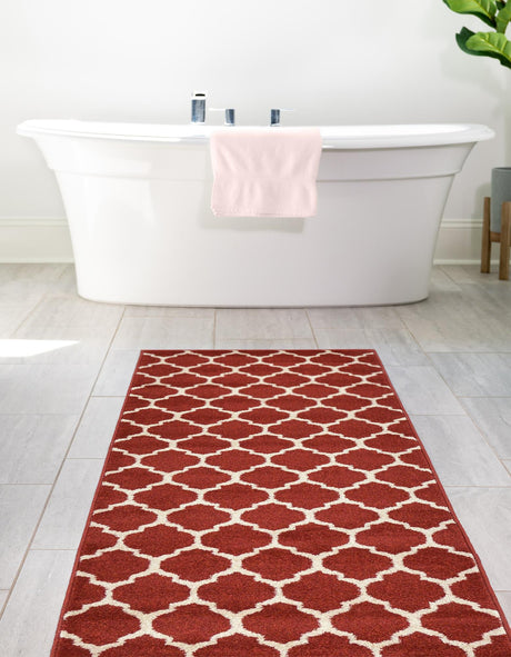 Dark Terracotta 2' 7 x 10' Trellis Runner Area Rug Geometric Modern Unique Durable Easy Clean Carpet for Contemporary Interior Design for Sale at Rug Engine