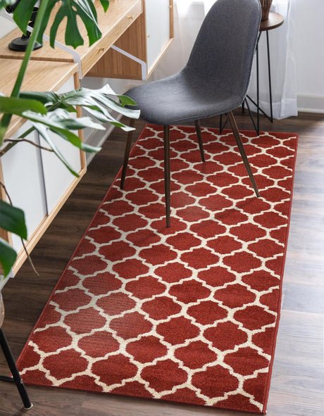 Dark Terracotta 2' 7 x 16' 5 Trellis Runner Area Rug Geometric Modern Unique Durable Easy Clean Carpet for Contemporary Interior Design for Sale at Rug Engine