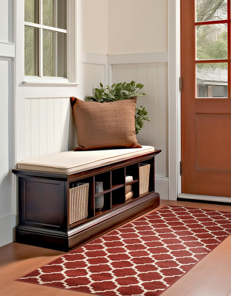 Dark Terracotta 2' 7 x 13' 1 Trellis Runner Area Rug Geometric Modern Unique Durable Easy Clean Carpet for Contemporary Interior Design for Sale at Rug Engine