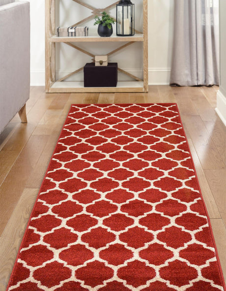 Dark Terracotta 2' 7 x 10' Trellis Runner Area Rug Geometric Modern Unique Durable Easy Clean Carpet for Contemporary Interior Design for Sale at Rug Engine