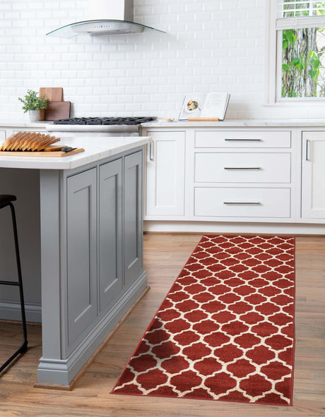 Dark Terracotta 2' 7 x 19' 8 Trellis Runner Area Rug Geometric Modern Unique Durable Easy Clean Carpet for Contemporary Interior Design for Sale at Rug Engine