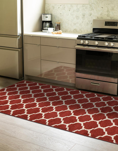 Dark Terracotta 2' 7 x 10' Trellis Runner Area Rug Geometric Modern Unique Durable Easy Clean Carpet for Contemporary Interior Design for Sale at Rug Engine