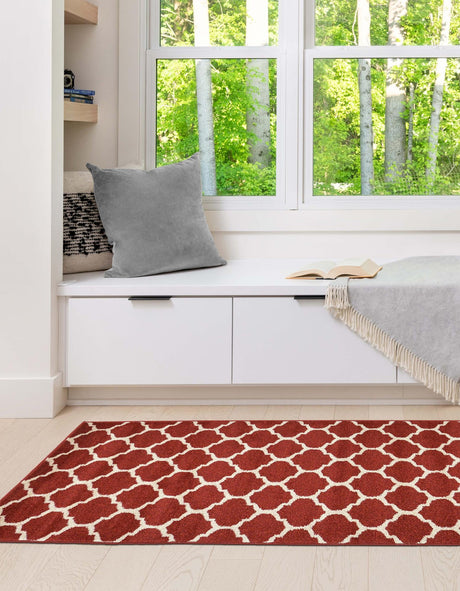 Dark Terracotta 2' 7 x 19' 8 Trellis Runner Area Rug Geometric Modern Unique Durable Easy Clean Carpet for Contemporary Interior Design for Sale at Rug Engine