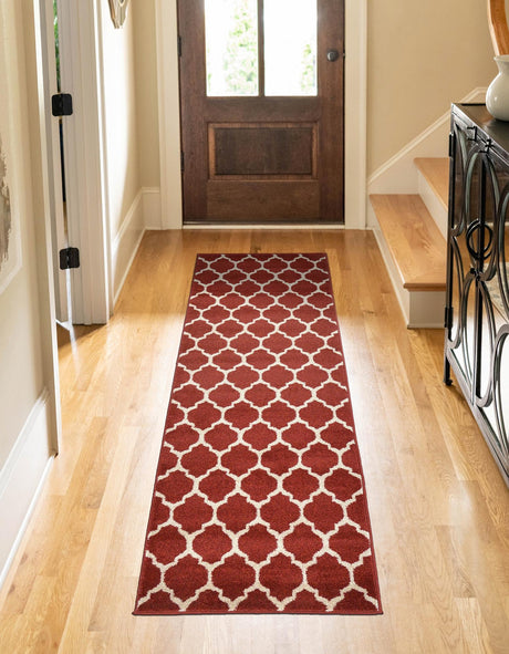 Dark Terracotta 2' 7 x 19' 8 Trellis Runner Area Rug Geometric Modern Unique Durable Easy Clean Carpet for Contemporary Interior Design for Sale at Rug Engine