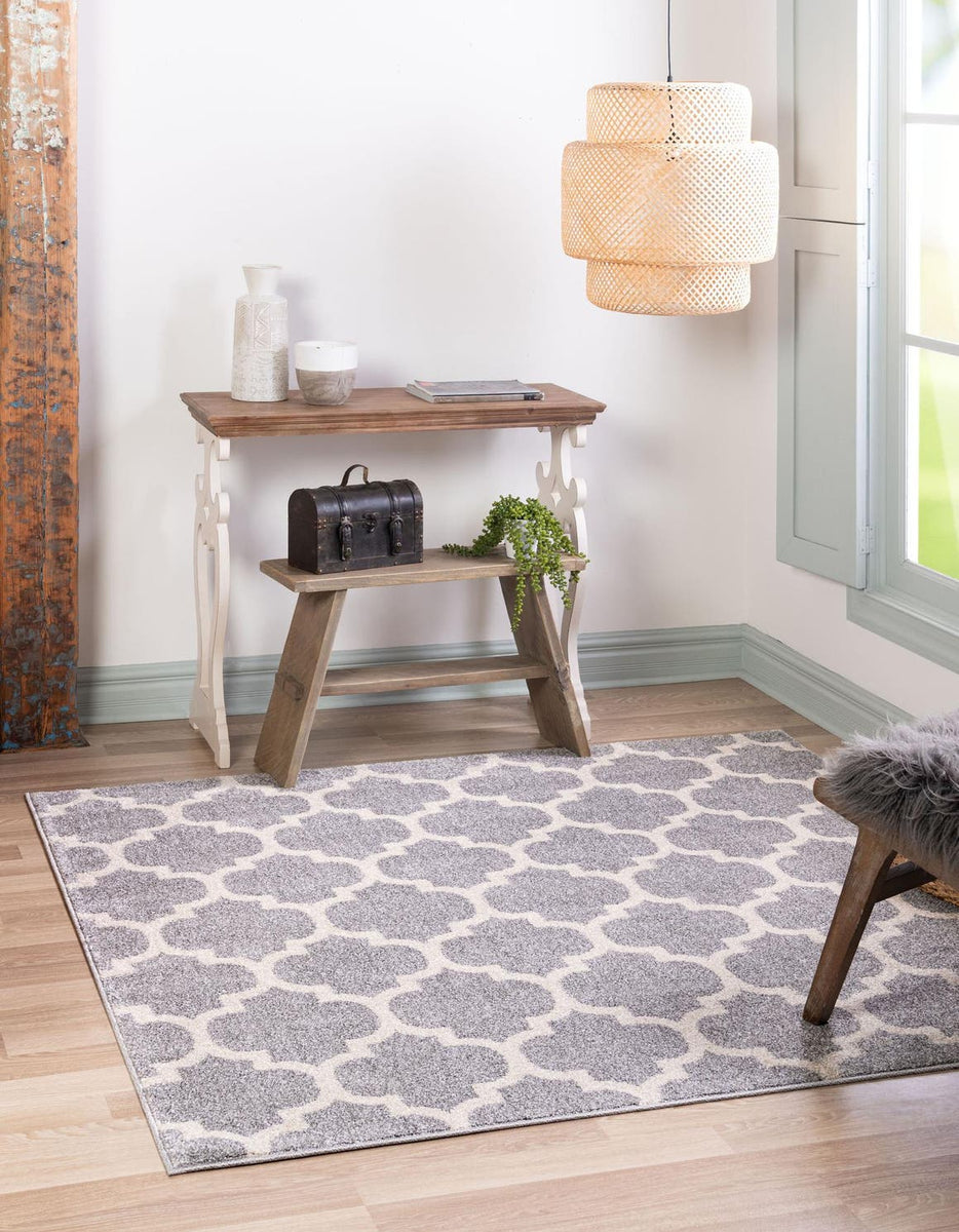 Light Gray 7' 10 x 7' 10 Trellis Square Area Rug Geometric Modern Uniq ...