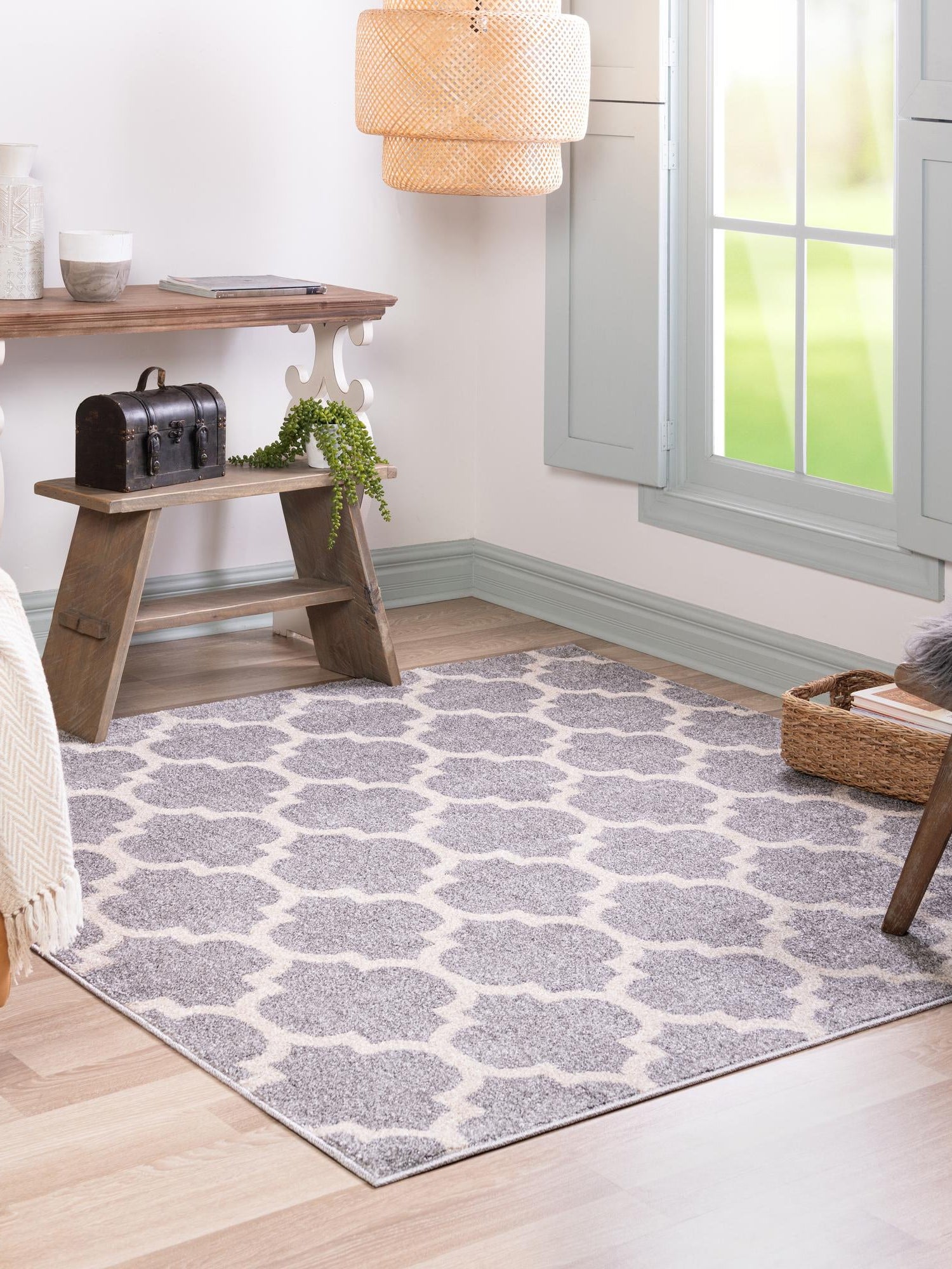 Light Gray 10' x 10' Trellis Square Area Rug