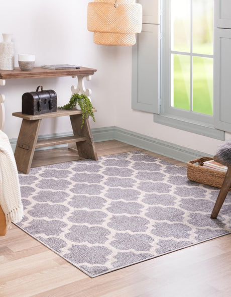 Light Gray 6' 1 x 6' 1 Trellis Square Area Rug Geometric Modern Unique Durable Easy Clean Carpet for Contemporary Interior Design for Sale at Rug Engine