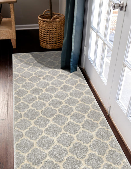 Light Gray 2' 7 x 13' 1 Trellis Runner Area Rug Geometric Modern Unique Durable Easy Clean Carpet for Contemporary Interior Design for Sale at Rug Engine