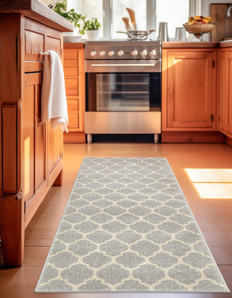 Light Gray 2' x 8' Trellis Runner Area Rug Geometric Modern Unique Durable Easy Clean Carpet for Contemporary Interior Design for Sale at Rug Engine