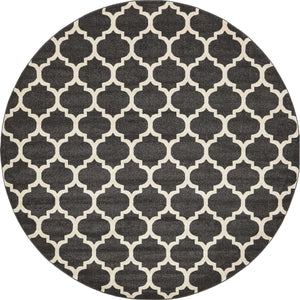 Black 10' x 10' Trellis Round Area Rug
