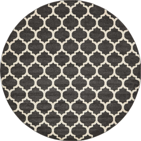 Black 10' x 10' Trellis Round Area Rug
