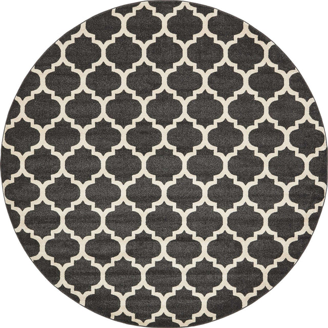 Black 10' x 10' Trellis Round Area Rug