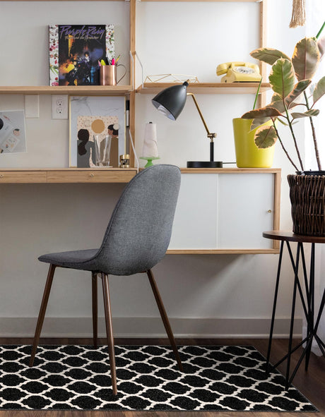 Black 2' 7 x 8' Trellis Runner Area Rug Geometric Modern Unique Durable Easy Clean Carpet for Contemporary Interior Design for Sale at Rug Engine