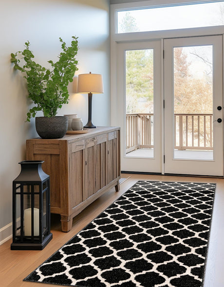 Black 2' 7 x 16' 5 Trellis Runner Area Rug Geometric Modern Unique Durable Easy Clean Carpet for Contemporary Interior Design for Sale at Rug Engine