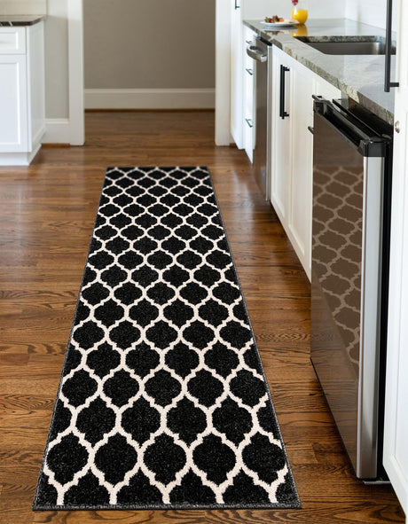 Black 2' 7 x 16' 5 Trellis Runner Area Rug Geometric Modern Unique Durable Easy Clean Carpet for Contemporary Interior Design for Sale at Rug Engine