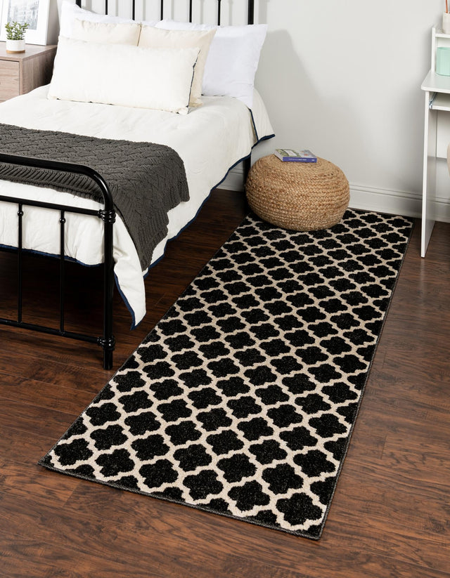 Black 2' 7 x 10' Trellis Runner Area Rug