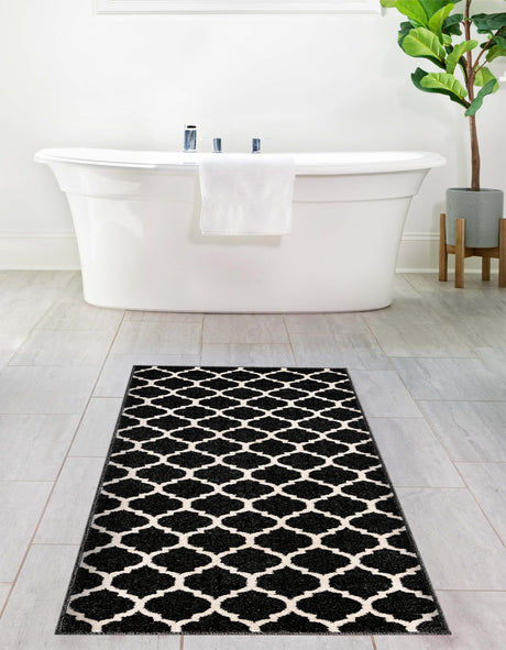 Black 2' 7 x 10' Trellis Runner Area Rug Geometric Modern Unique Durable Easy Clean Carpet for Contemporary Interior Design for Sale at Rug Engine