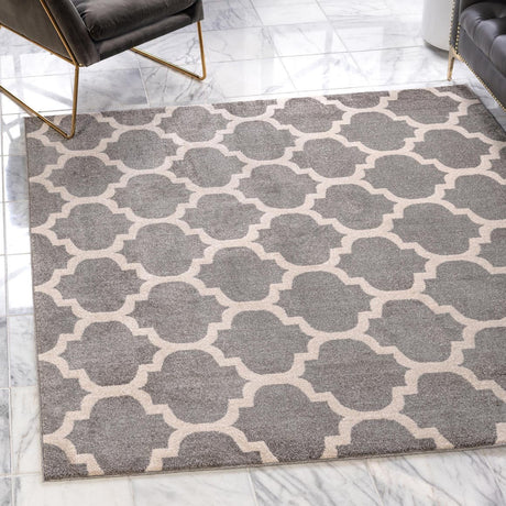 Dark Gray 10' x 10' Trellis Square Area Rug