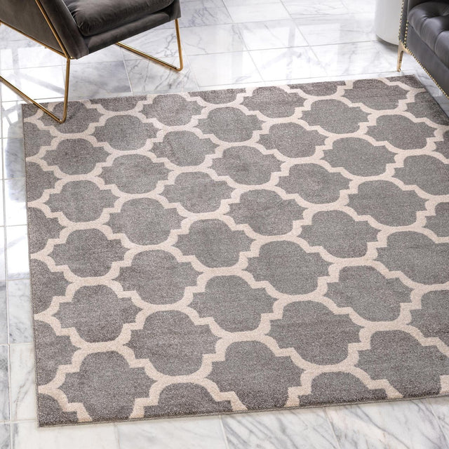 Dark Gray 6' 1 x 6' 1 Trellis Square Area Rug