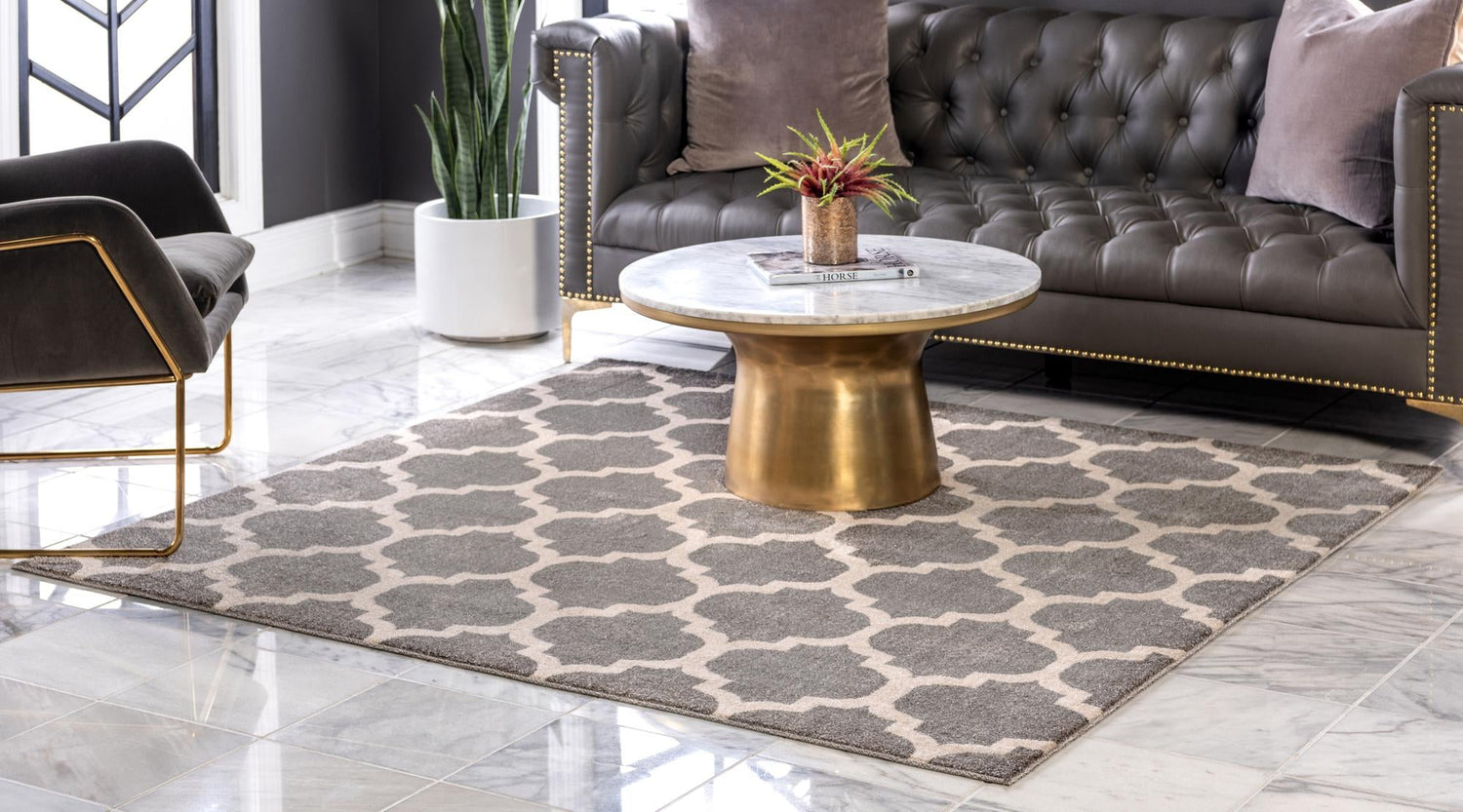 Dark Gray 7' 10 x 7' 10 Trellis Square Area Rug