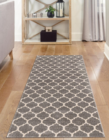Dark Gray 2' x 6' 1 Trellis Runner Area Rug Geometric Modern Unique Durable Easy Clean Carpet for Contemporary Interior Design for Sale at Rug Engine