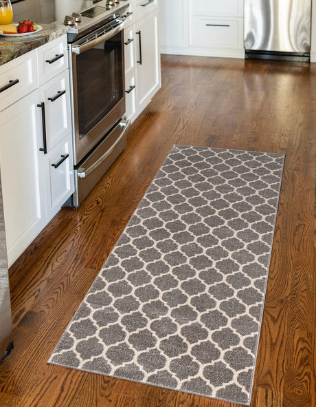 Dark Gray 2' 7 x 10' Trellis Runner Area Rug Geometric Modern Unique Durable Easy Clean Carpet for Contemporary Interior Design for Sale at Rug Engine