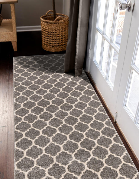 Dark Gray 2' 7 x 13' 1 Trellis Runner Area Rug Geometric Modern Unique Durable Easy Clean Carpet for Contemporary Interior Design for Sale at Rug Engine