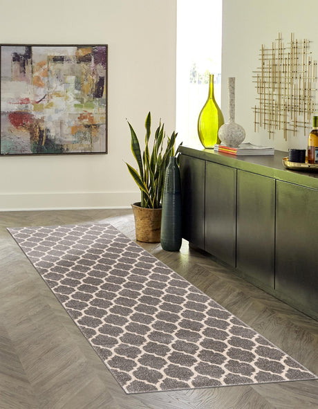 Dark Gray 2' 7 x 8' Trellis Runner Area Rug Geometric Modern Unique Durable Easy Clean Carpet for Contemporary Interior Design for Sale at Rug Engine