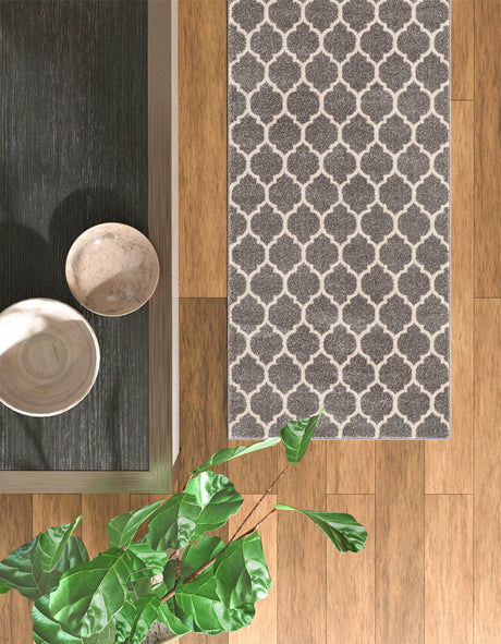 Dark Gray 2' 7 x 8' Trellis Runner Area Rug Geometric Modern Unique Durable Easy Clean Carpet for Contemporary Interior Design for Sale at Rug Engine