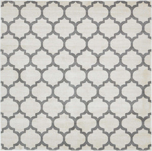 Beige and Gray 7' 10 x 7' 10 Trellis Square Area Rug