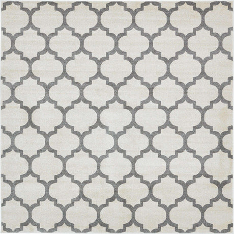 Beige and Gray 7' 10 x 7' 10 Trellis Square Area Rug
