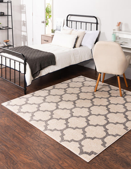 Beige and Gray 7' 10 x 7' 10 Trellis Square Area Rug Geometric Modern Unique Durable Easy Clean Carpet for Contemporary Interior Design for Sale at Rug Engine